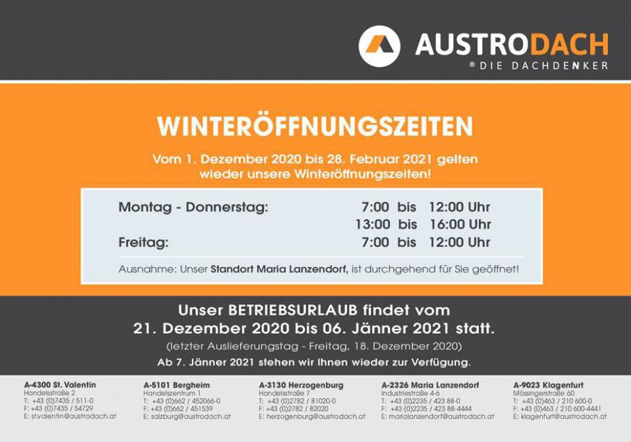 Winteroffnungszeiten . AustroDach (2021-02-28-2021-02-28)